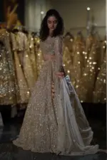 Champagne Gold Heavy Crystal & Zardosi Bridal Lehenga - Image 2