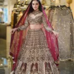 Dusty Mauve Architectural & Peacock Embroidered Bridal Lehenga