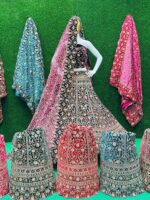 Jaal Dupatta Velvet Bridal Lehenga - Image 13