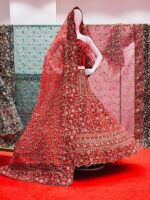 Jaal Dupatta Velvet Bridal Lehenga - Image 4