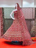 Jaal Dupatta Velvet Bridal Lehenga - Image 2