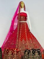 RJ Velvet Red Heavy Jarkan Stone Bridal Lehenga