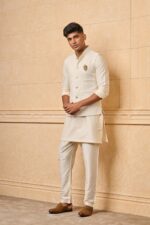 Ivory Sherwani In Thread And Gota Work