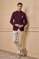 Wine Jacquard Kurta Set