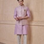 Pink Paisley Brocade Kurta Bundi Set