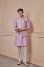 Pink Paisley Brocade Kurta Bundi Set